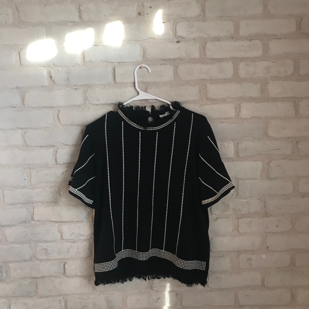 🥳HP🥳THML Black Short Sleeve White Dots Tassels L - Picture 2 of 12